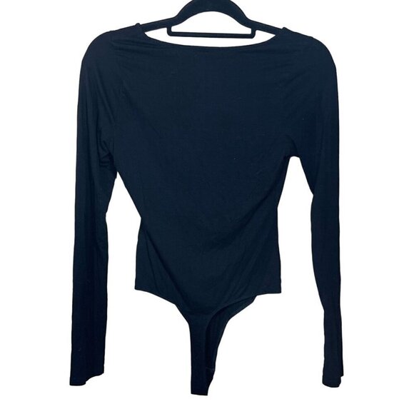 Asos Black Bodysuit Long Sleeve Thong Snap Closture Size 2 Stretch - Picture 2 of 6